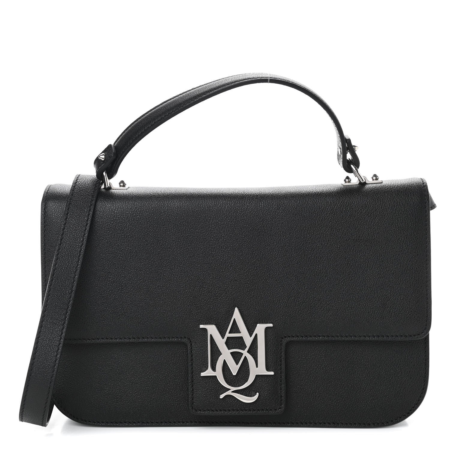 Alexander McQueen Grained Calfskin Large Insignia Flap Black 1 of 10