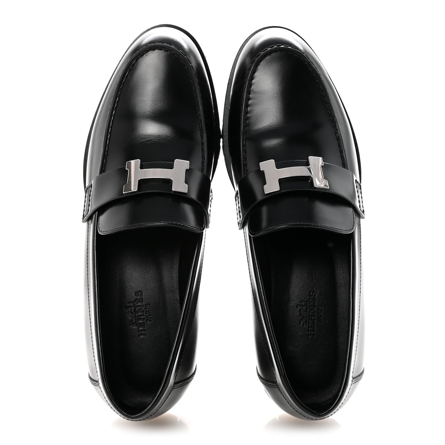 Glazed Calfskin Womens Faubourg Loafers 37 Black