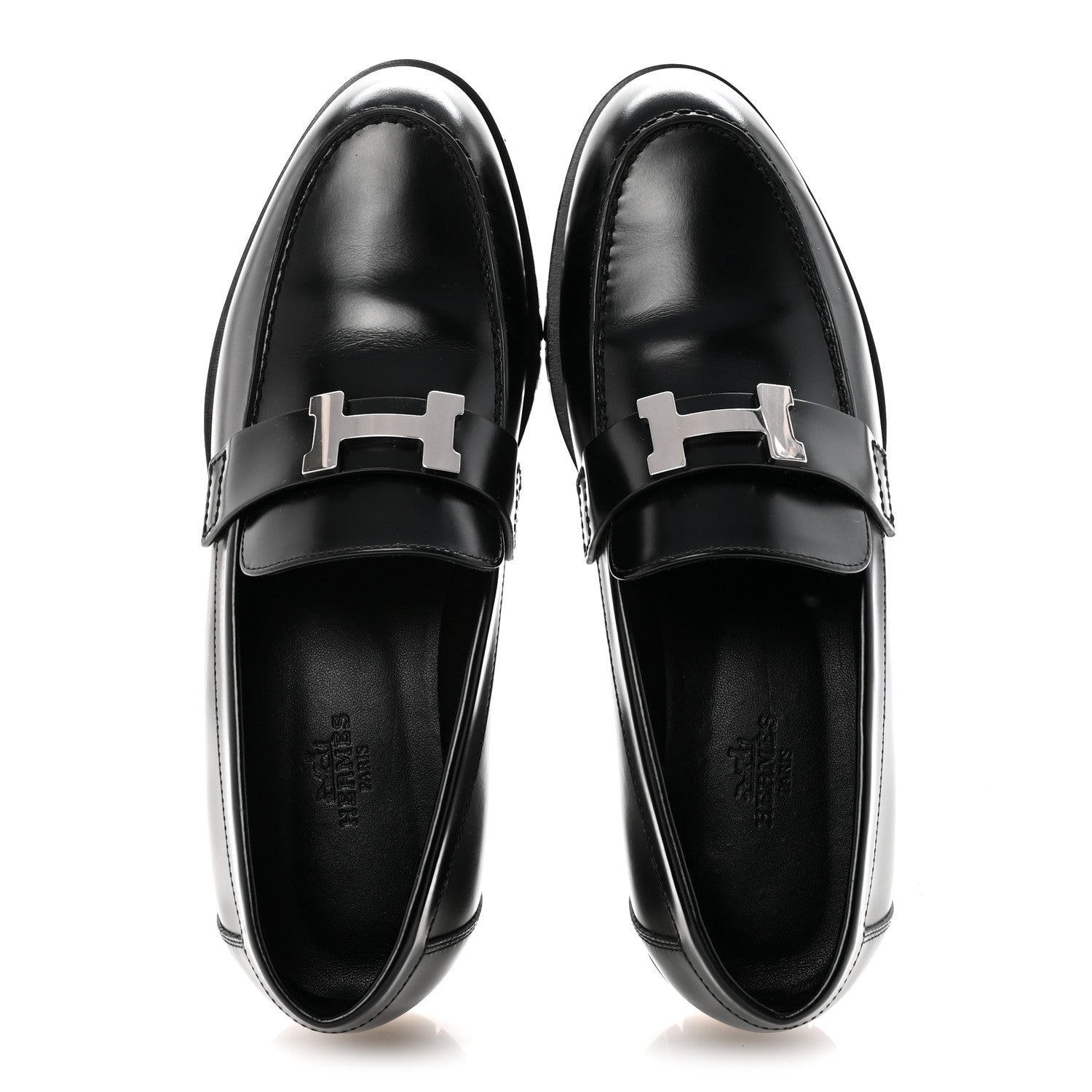 Hermes Glazed Calfskin Womens Faubourg Loafers 37 Black 2 of 9