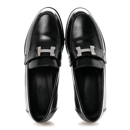 Hermes Glazed Calfskin Womens Faubourg Loafers 37 Black 2 of 9