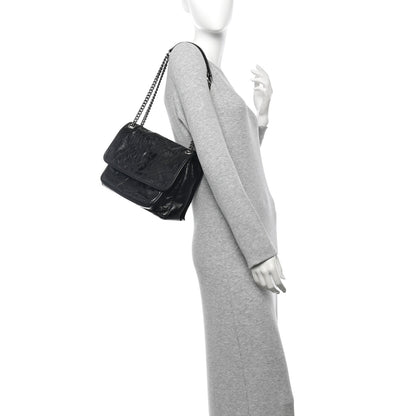 Saint Laurent Crinkled Calfskin Matelasse Monogram Medium Niki Chain Satchel Black 2 of 13