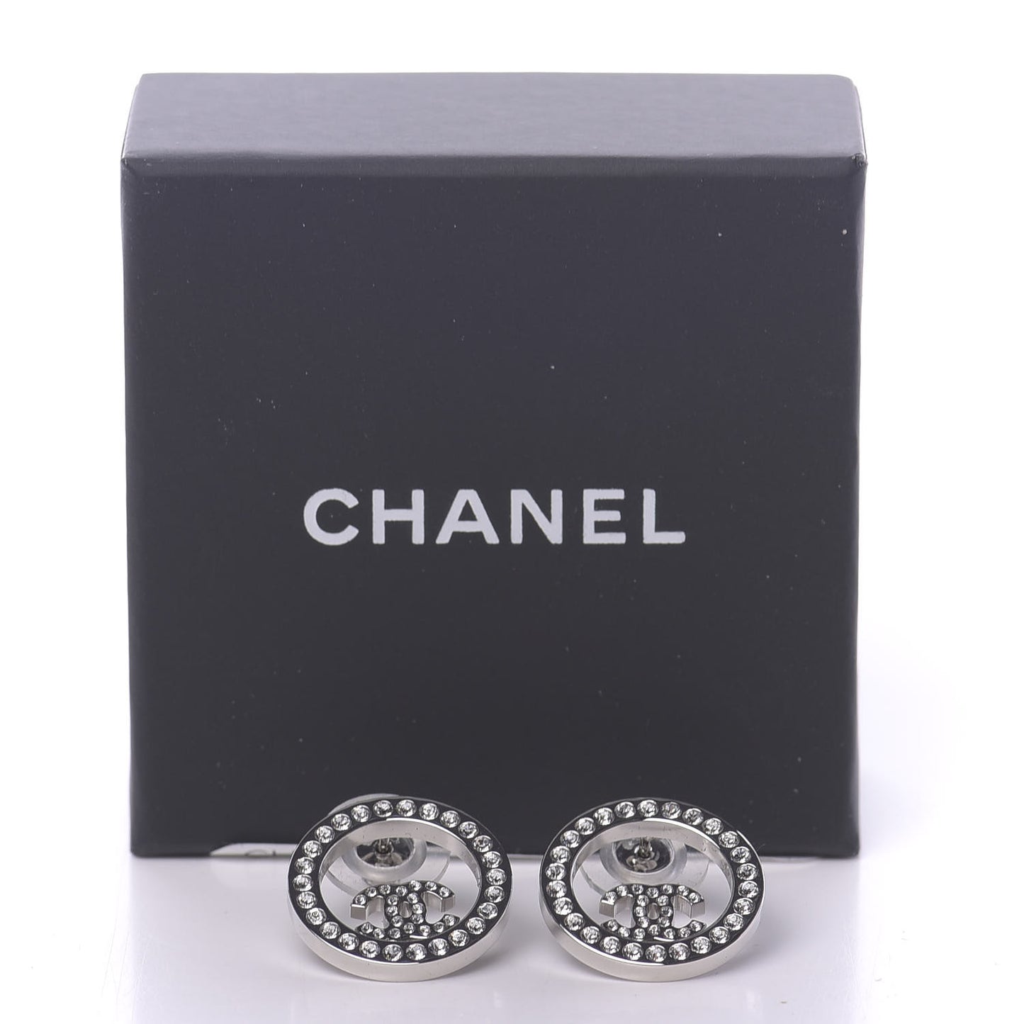 Crystal CC Round Earrings Silver