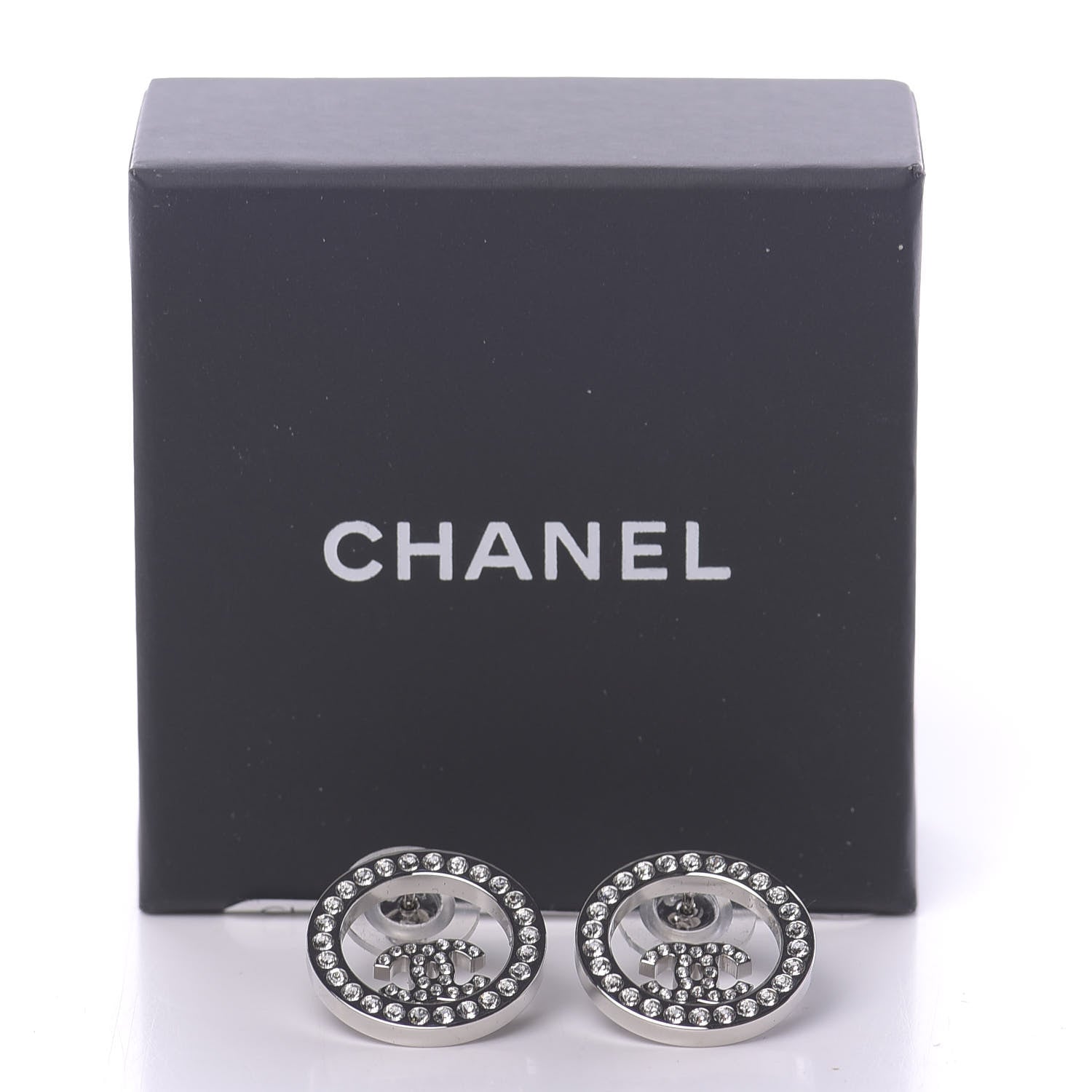 Chanel Crystal CC Round Earrings Silver 5 of 5