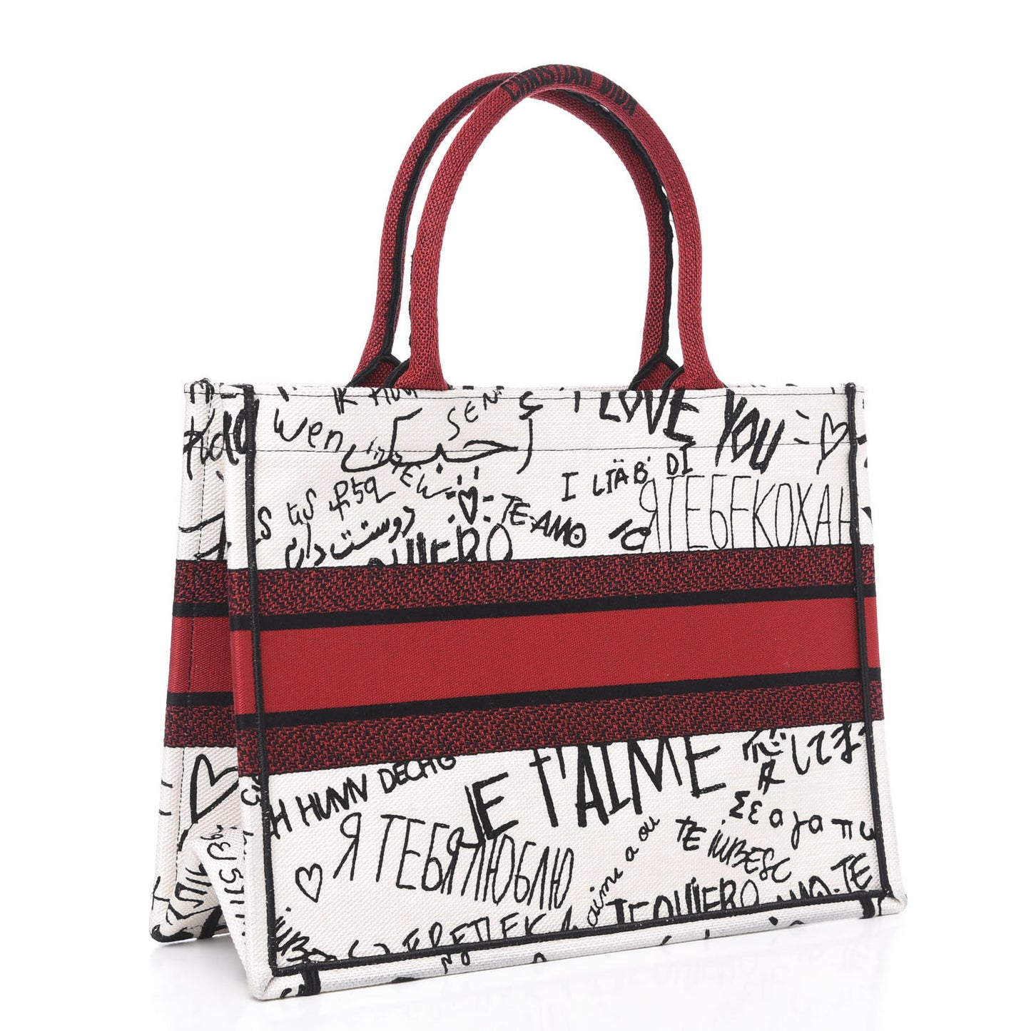 Canvas Embroidered Medium Dioramour Graffiti Book Tote Latte Multicolor