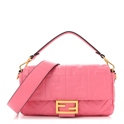 Fendi Nappa FF 1974 Embossed Baguette Rosa Fluo 1 of 12
