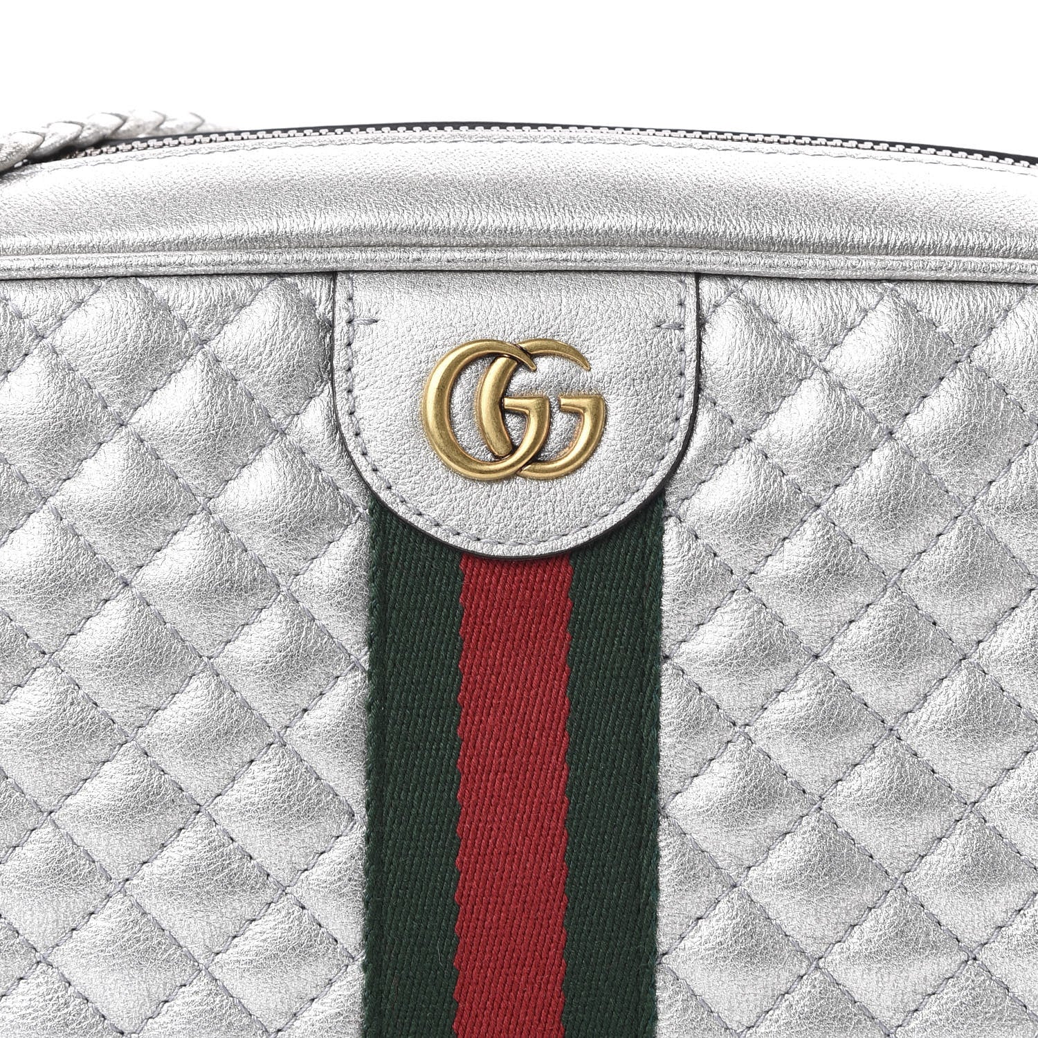 Gucci Laminated Nappa Web Trapuntata Small GG Shoulder Bag Argento 10 of 10