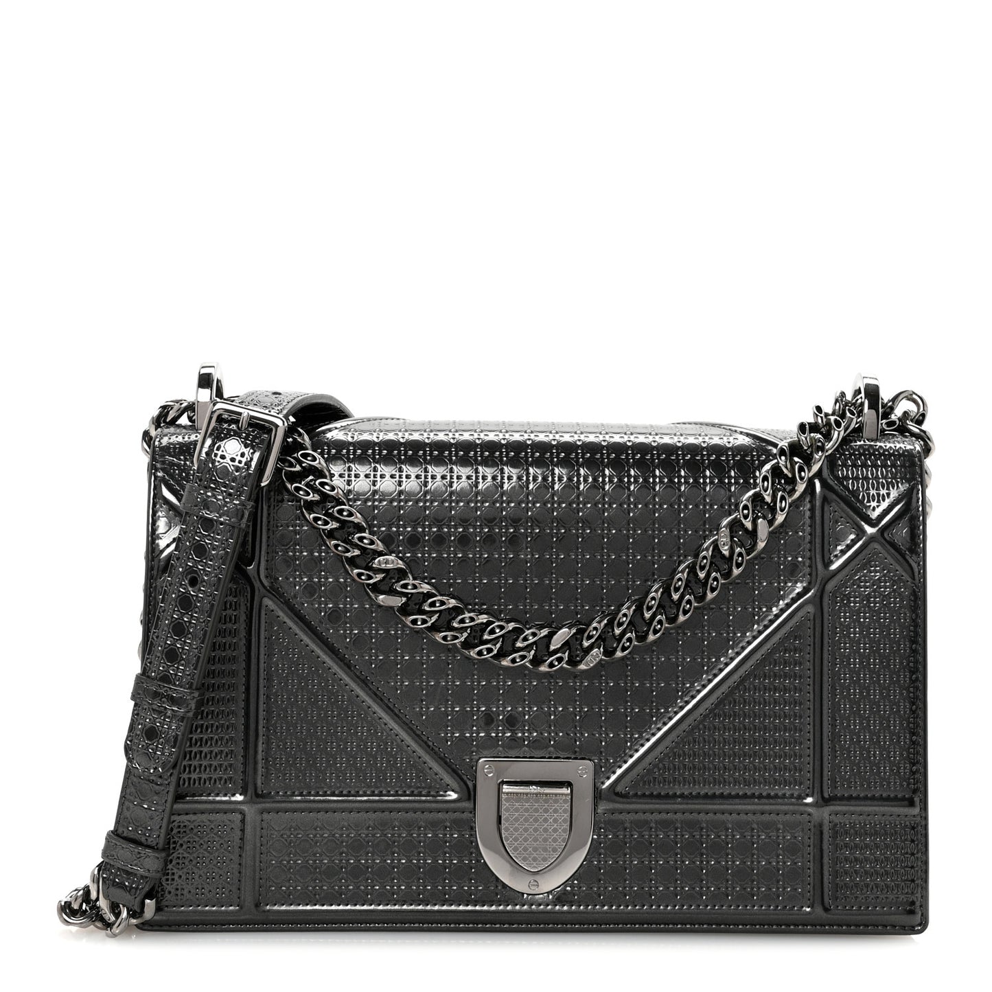 Metallic Patent Micro-Cannage Medium Diorama Flap Bag Onyx Black
