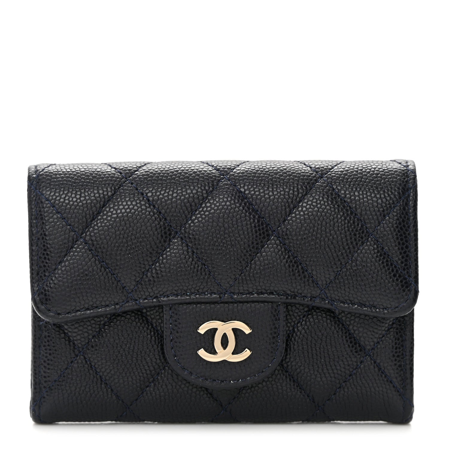 Chanel Caviar Quilted Flap Card Holder Wallet Navy Blue 1 of 10