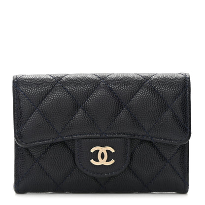 Chanel Caviar Quilted Flap Card Holder Wallet Navy Blue 1 of 10