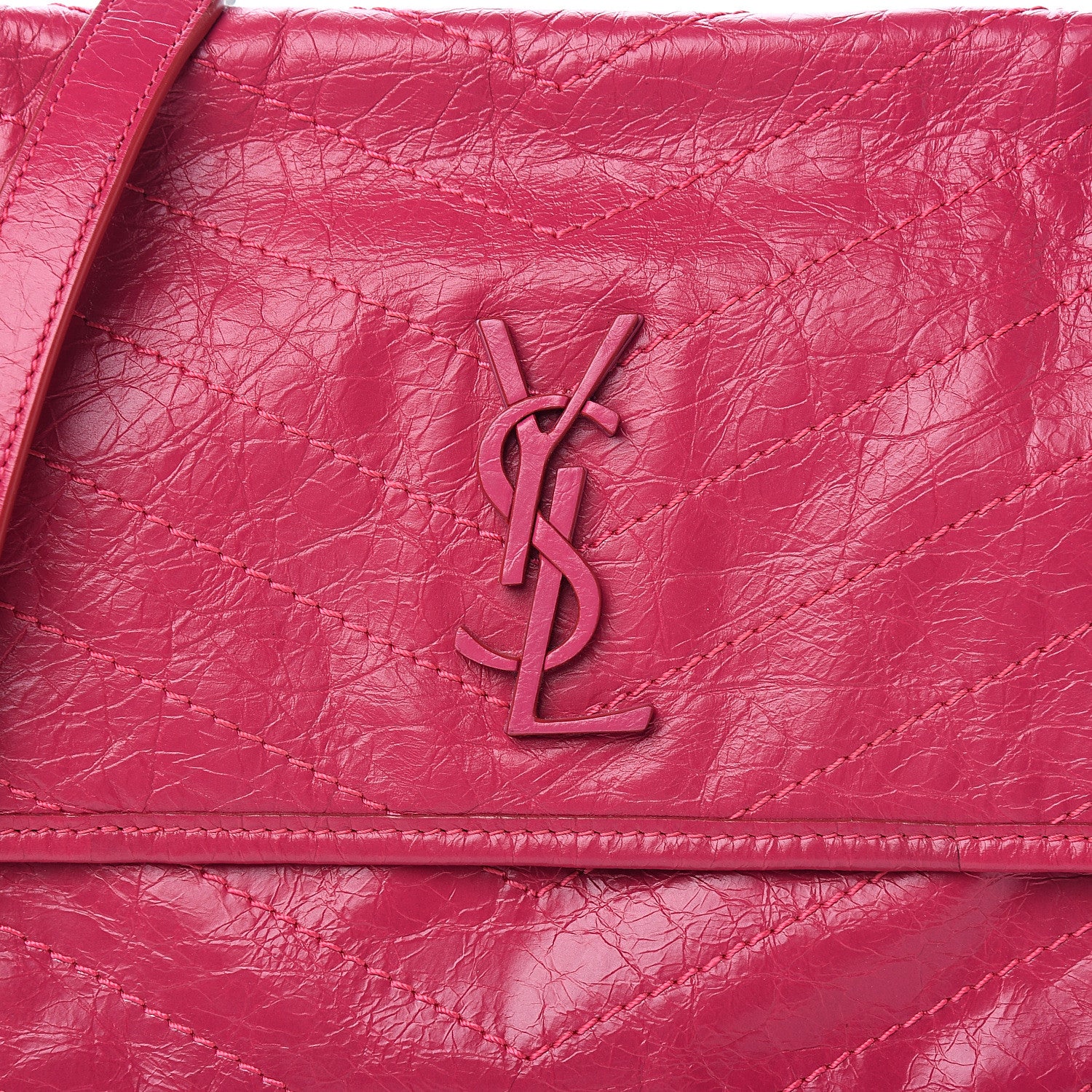 Saint Laurent Crinkled Calfskin Matelasse Monogram Medium Niki Chain Satchel Freesia 9 of 9