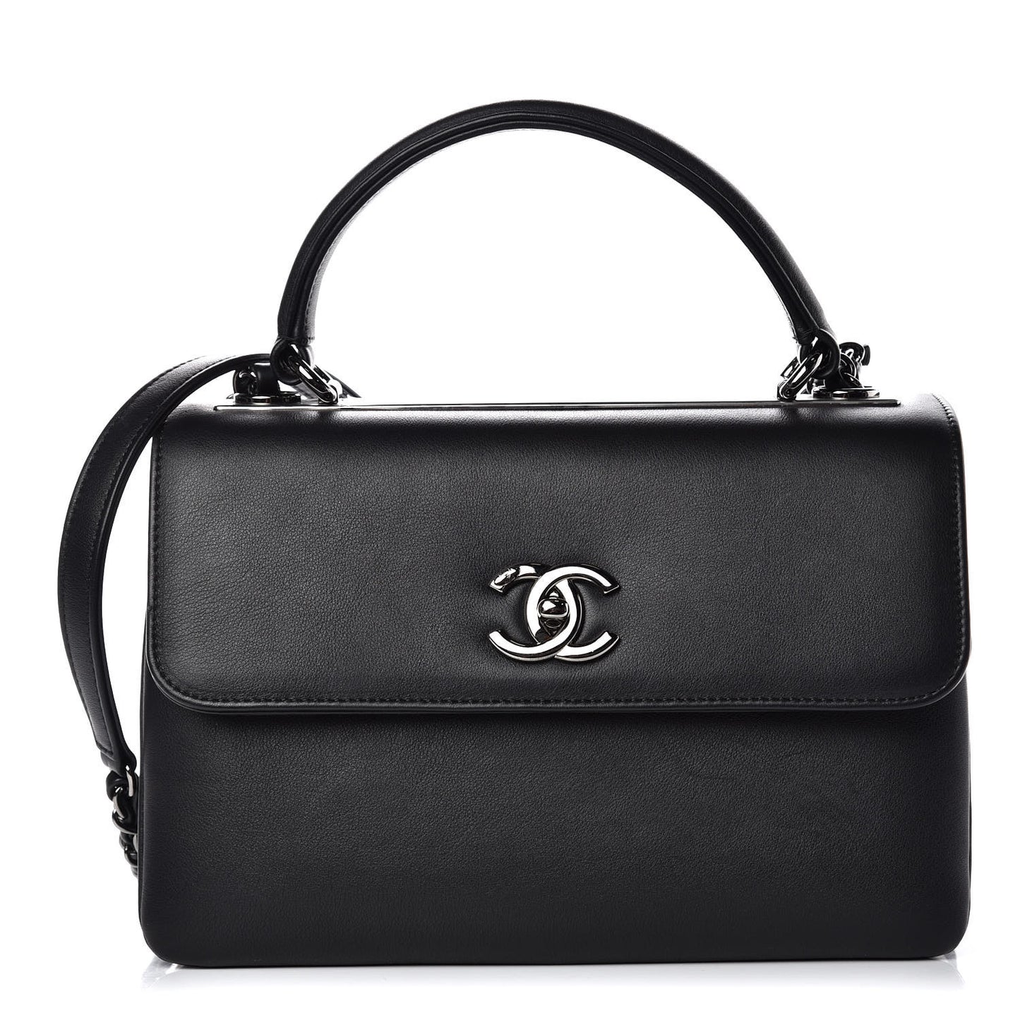 Calfskin Small Trendy CC Dual Handle Flap Bag Black