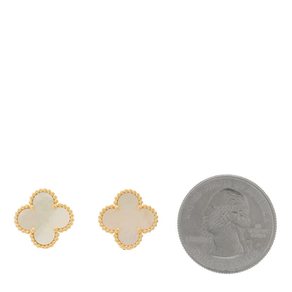 Van Cleef & Arpels 18K Yellow Gold Mother of Pearl Vintage Alhambra Earrings 2 of 5