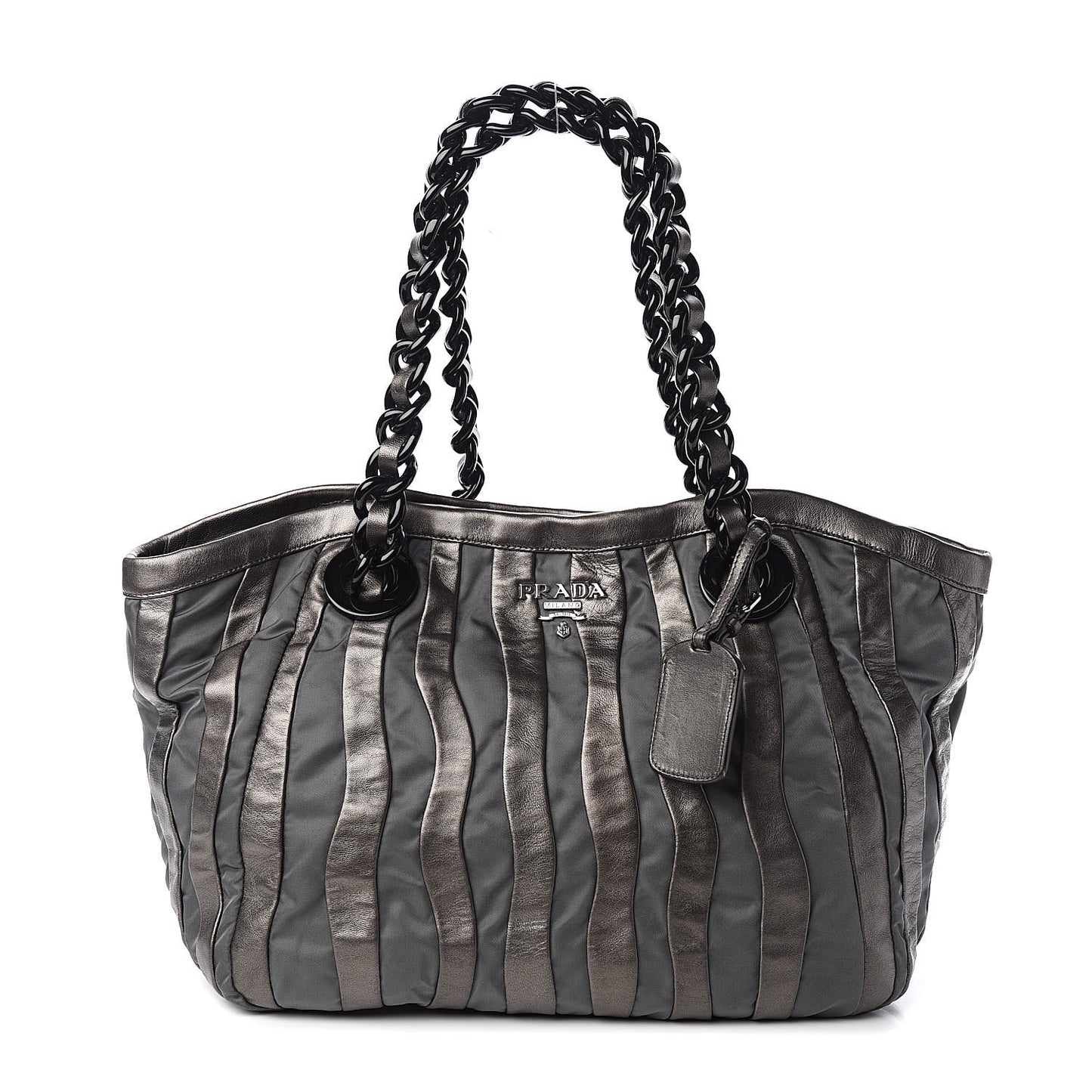 Metallic Nappa Tessuto Nylon Mordore Stripes Tote Grey