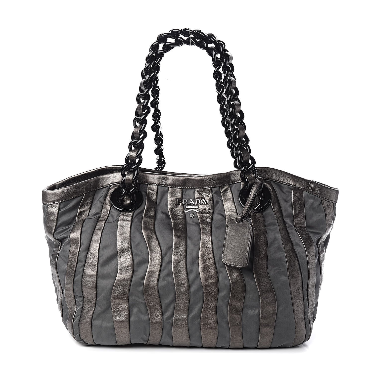 Prada Metallic Nappa Tessuto Nylon Mordore Stripes Tote Grey 1 of 10