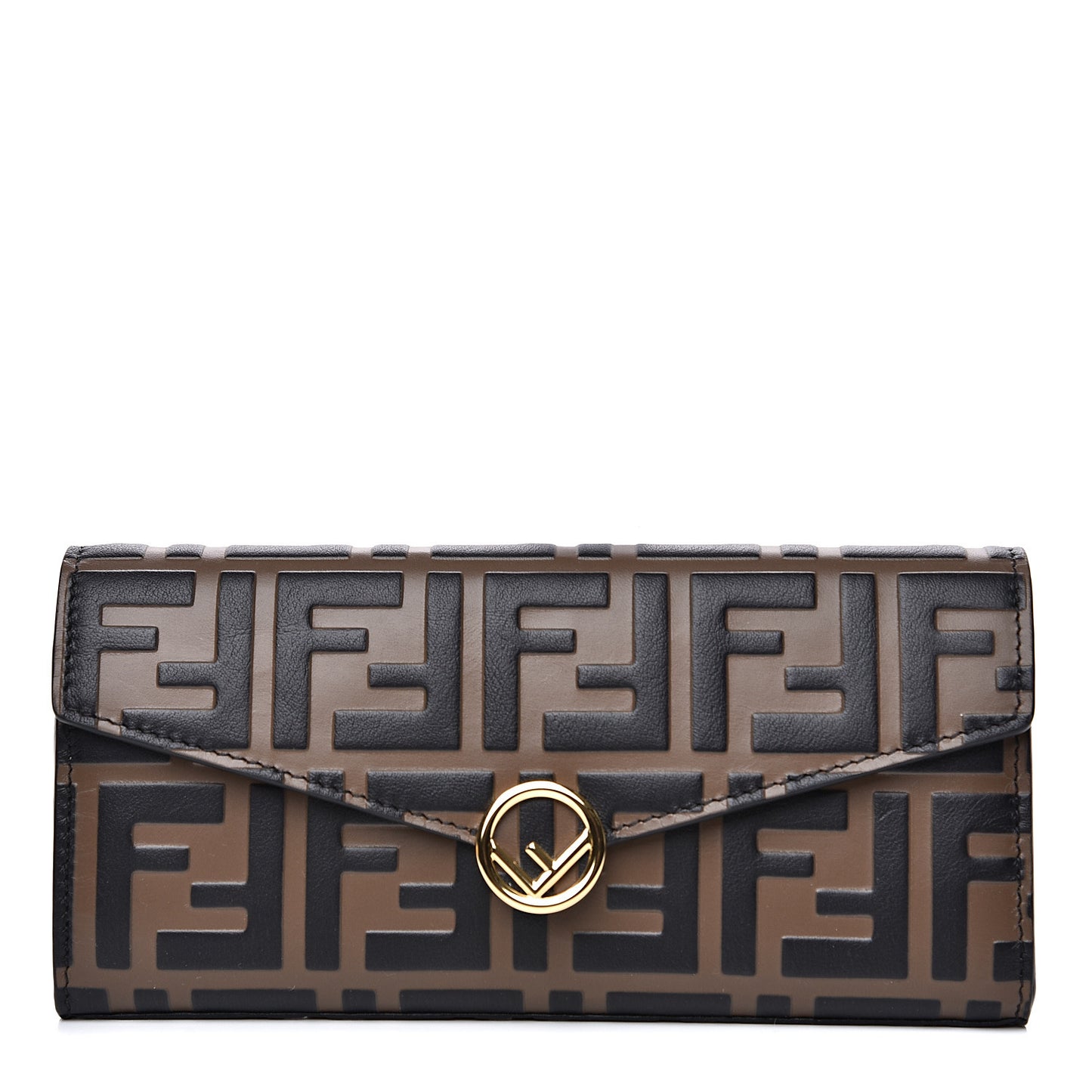 Vitello Soft F is Fendi Bi-Color FF 1974 Embossed Continental Envelope Wallet Maya Black