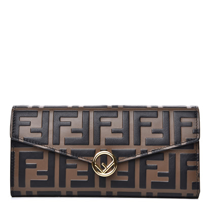 Fendi Vitello Soft F is Fendi Bi-Color FF 1974 Embossed Continental Envelope Wallet Maya Black 1 of 7