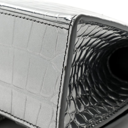 Balenciaga Metallic Calfskin Crocodile Embossed Crystal Hourglass Top Handle Bag XS Silver 15 of 16