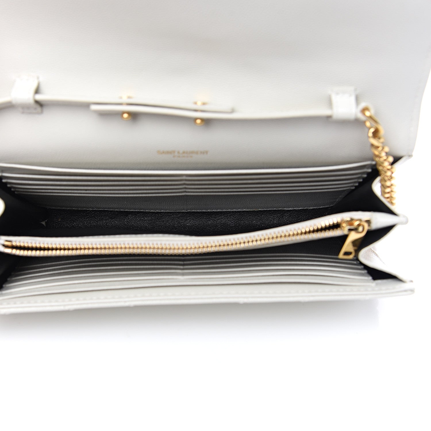 Saint Laurent Grain De Poudre Matelasse Chevron Monogram Chain Wallet Cream 4 of 11