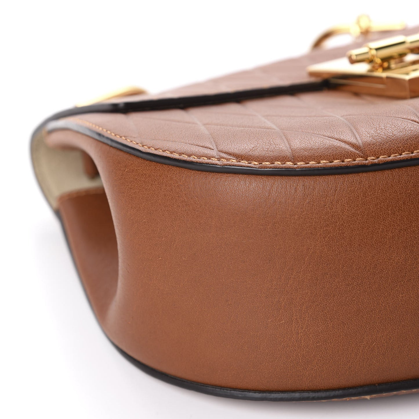 Lambskin Diamond Embossed Drew Shoulder Bag Caramel