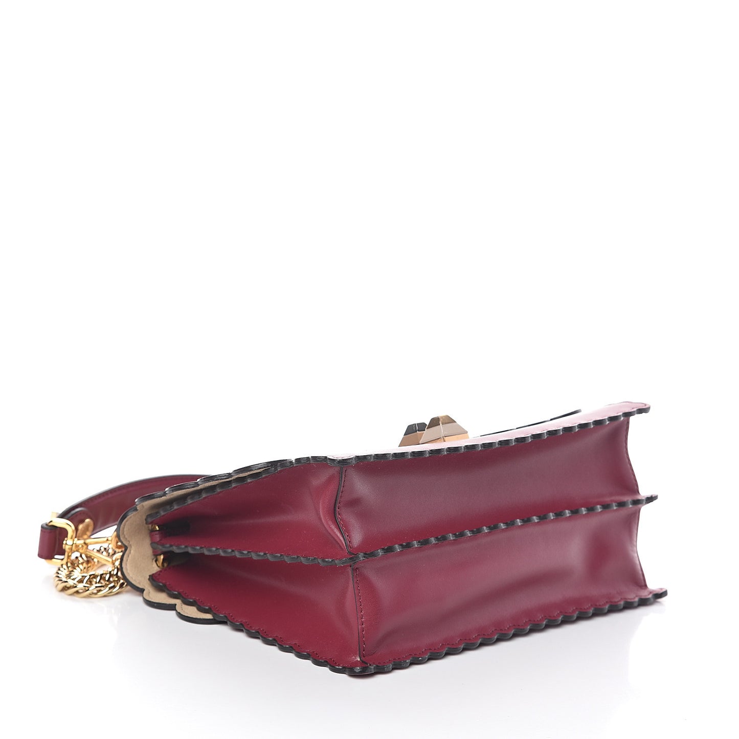 Vitello Liberty Scalloped Studded Kan I Shoulder Bag Black Cherry