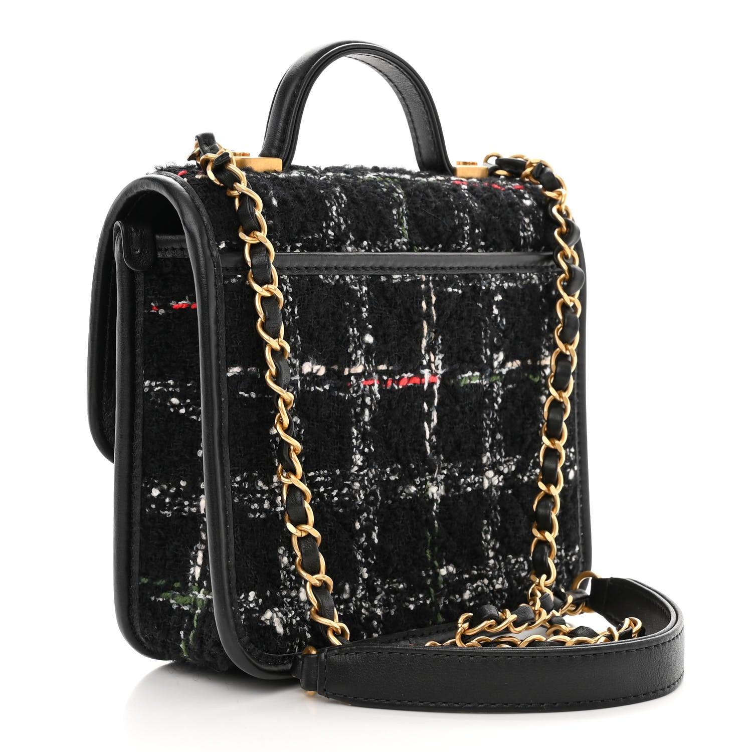 Chanel Tweed School Memory Mini Top Handle Flap Black White 3 of 11