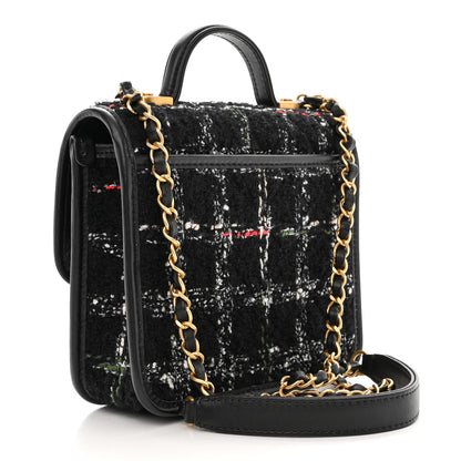 Chanel Tweed School Memory Mini Top Handle Flap Black White 3 of 11