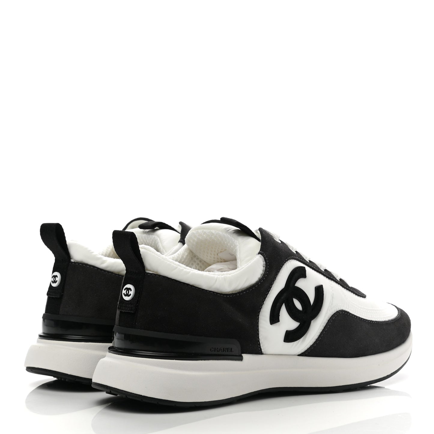 Nylon Suede Calfskin CC Sneakers 37 White Dark Grey