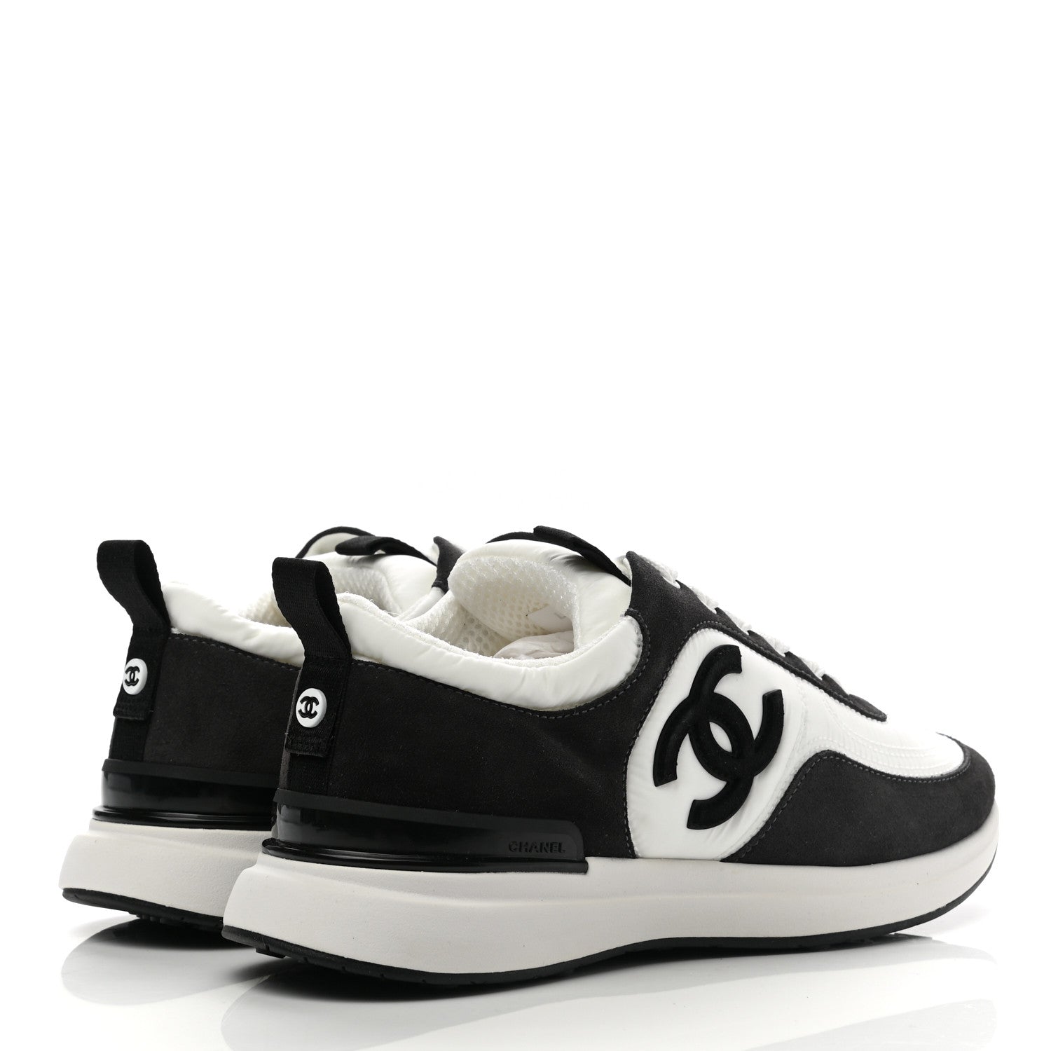 Chanel Nylon Suede Calfskin CC Sneakers 37 White Dark Grey 4 of 8