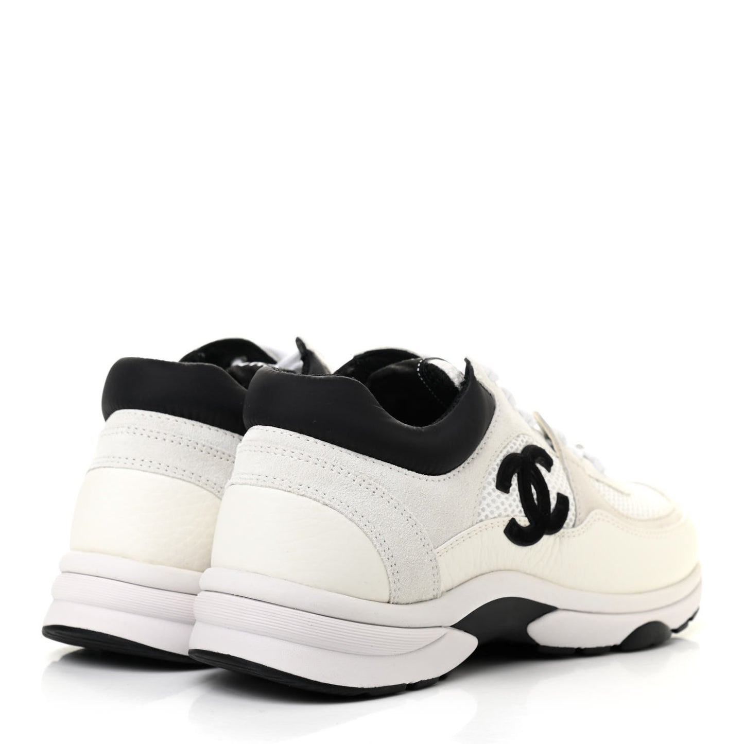 Mesh Suede Calfskin Grained Calfskin Womens CC Sneakers 37 White Black