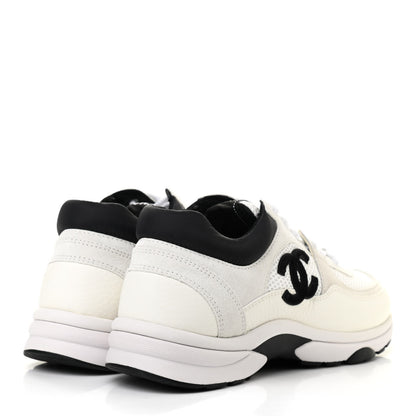 Chanel Mesh Suede Calfskin Grained Calfskin Womens CC Sneakers 37 White Black 4 of 7