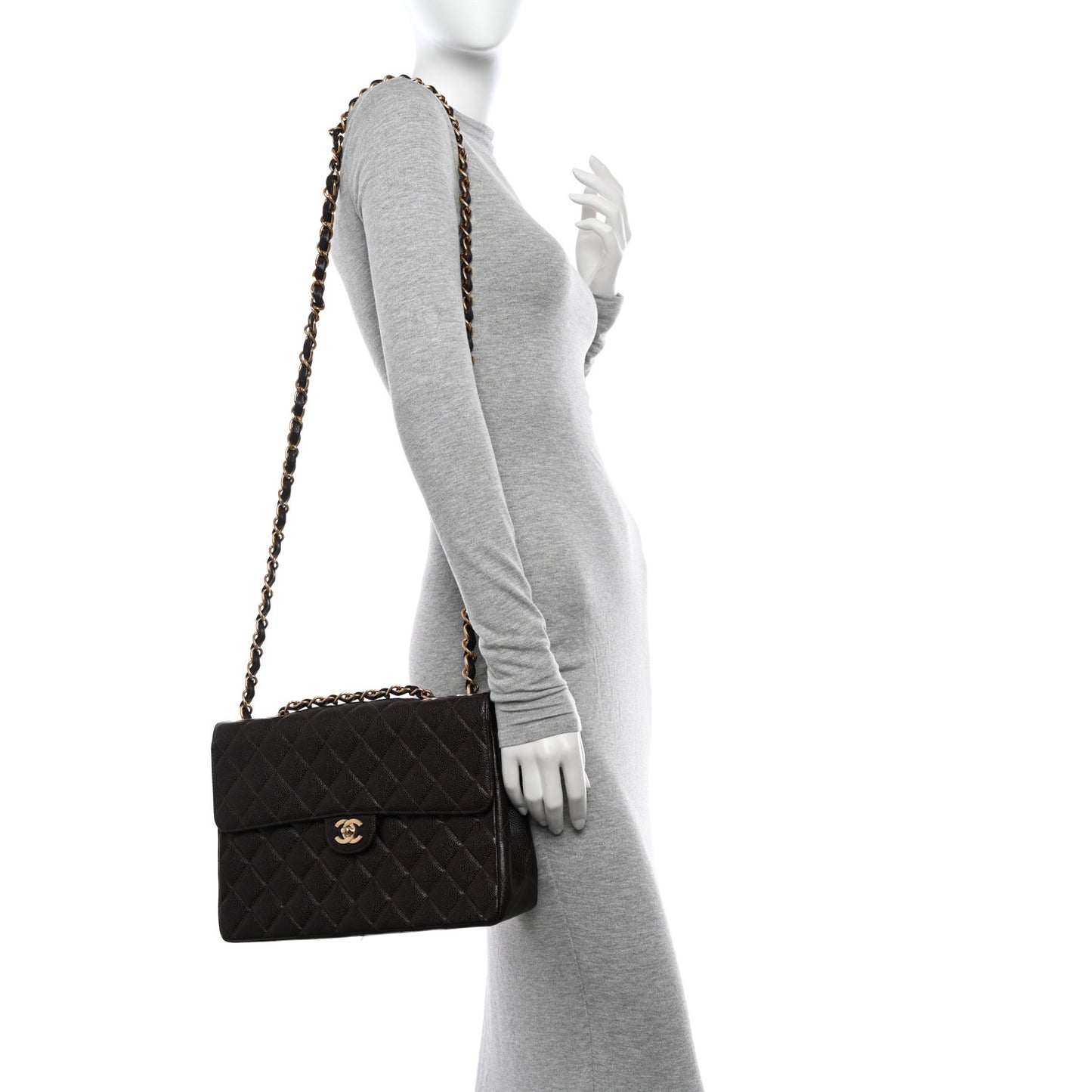 Caviar Quilted Jumbo Single Flap Brown