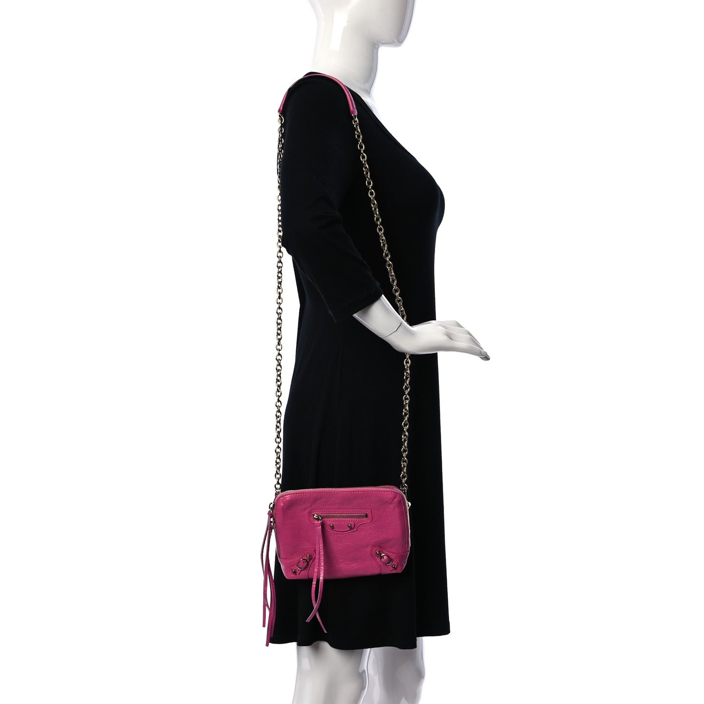 Agneau Arena Classic Silver Hardware Pouch With A Chain Crossbody Rose Flamingo