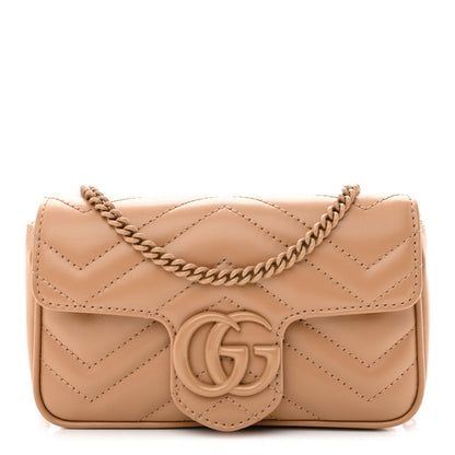 Gucci Calfskin Matelasse Monochrome Super Mini GG Marmont Shoulder Bag Camelia 1 of 12