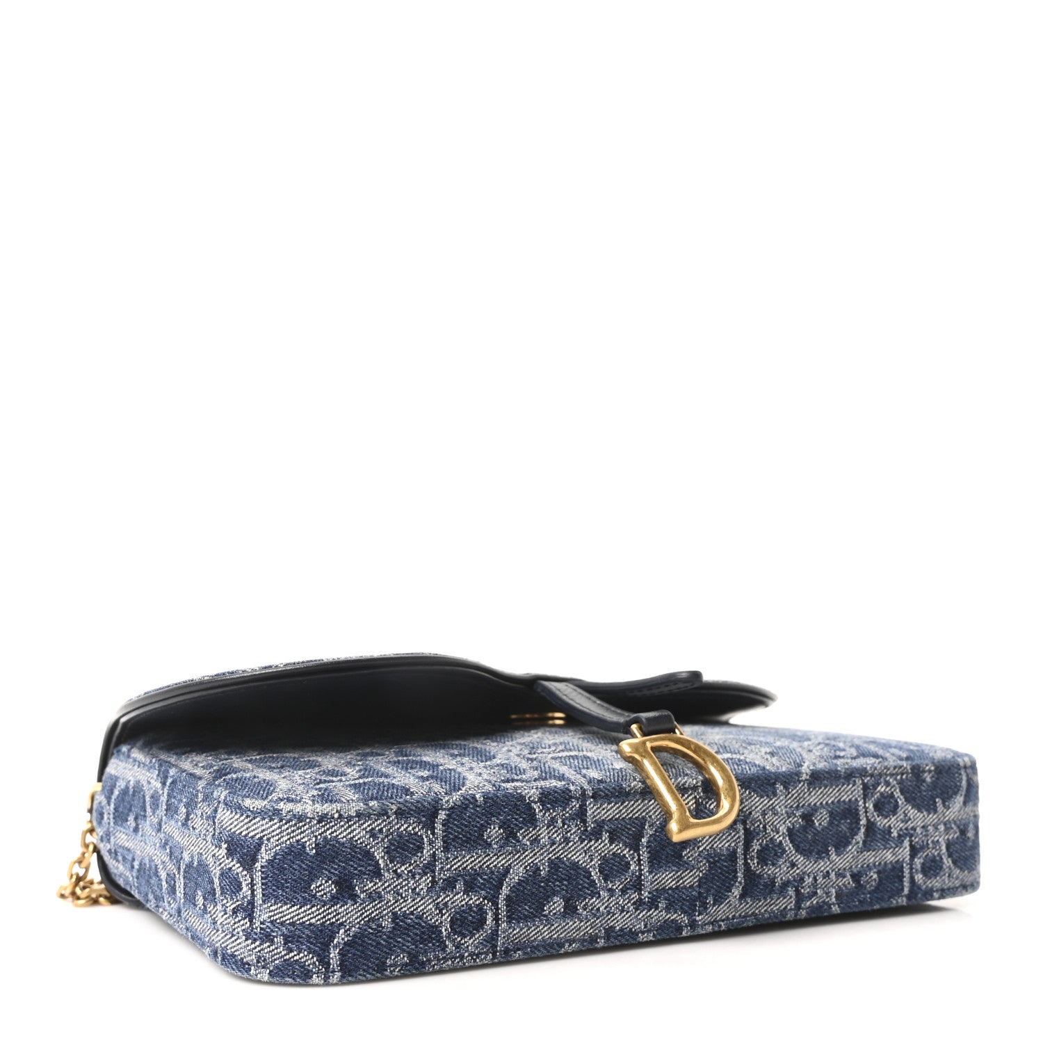 Christian Dior Oblique Denim Saddle Chain Long Wallet Blue 4 of 9
