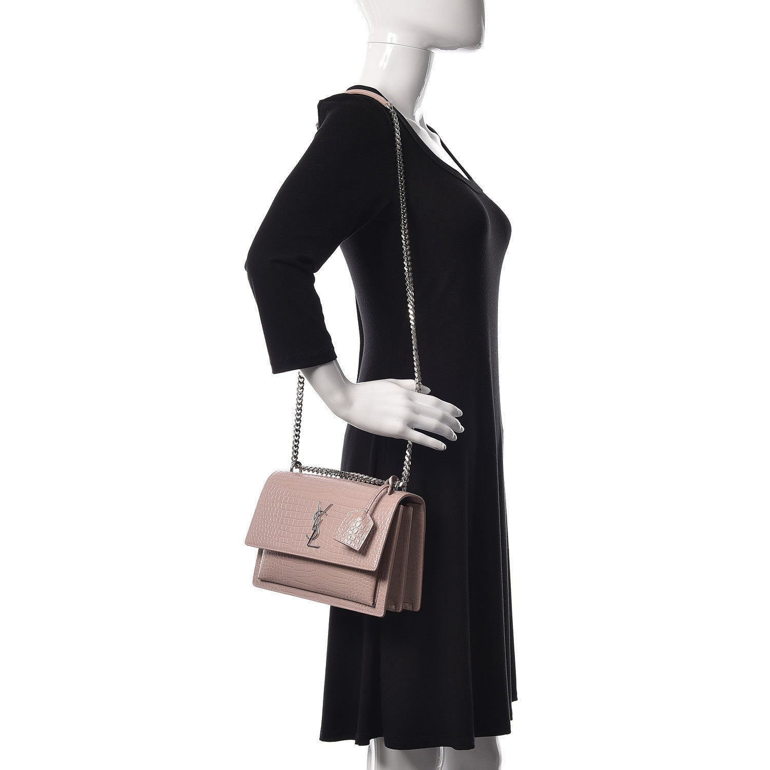 Saint Laurent Calfskin Crocodile Embossed Medium Monogram Sunset Powder Pink 2 of 10