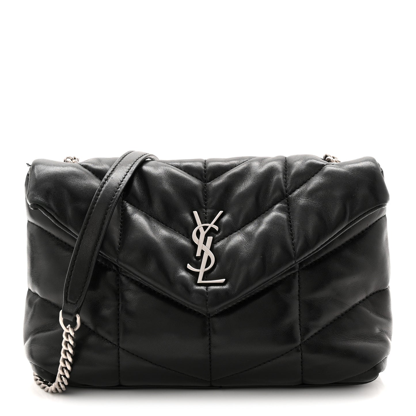 Lambskin Quilted Toy Loulou Puffer Monogram Chain Satchel Black