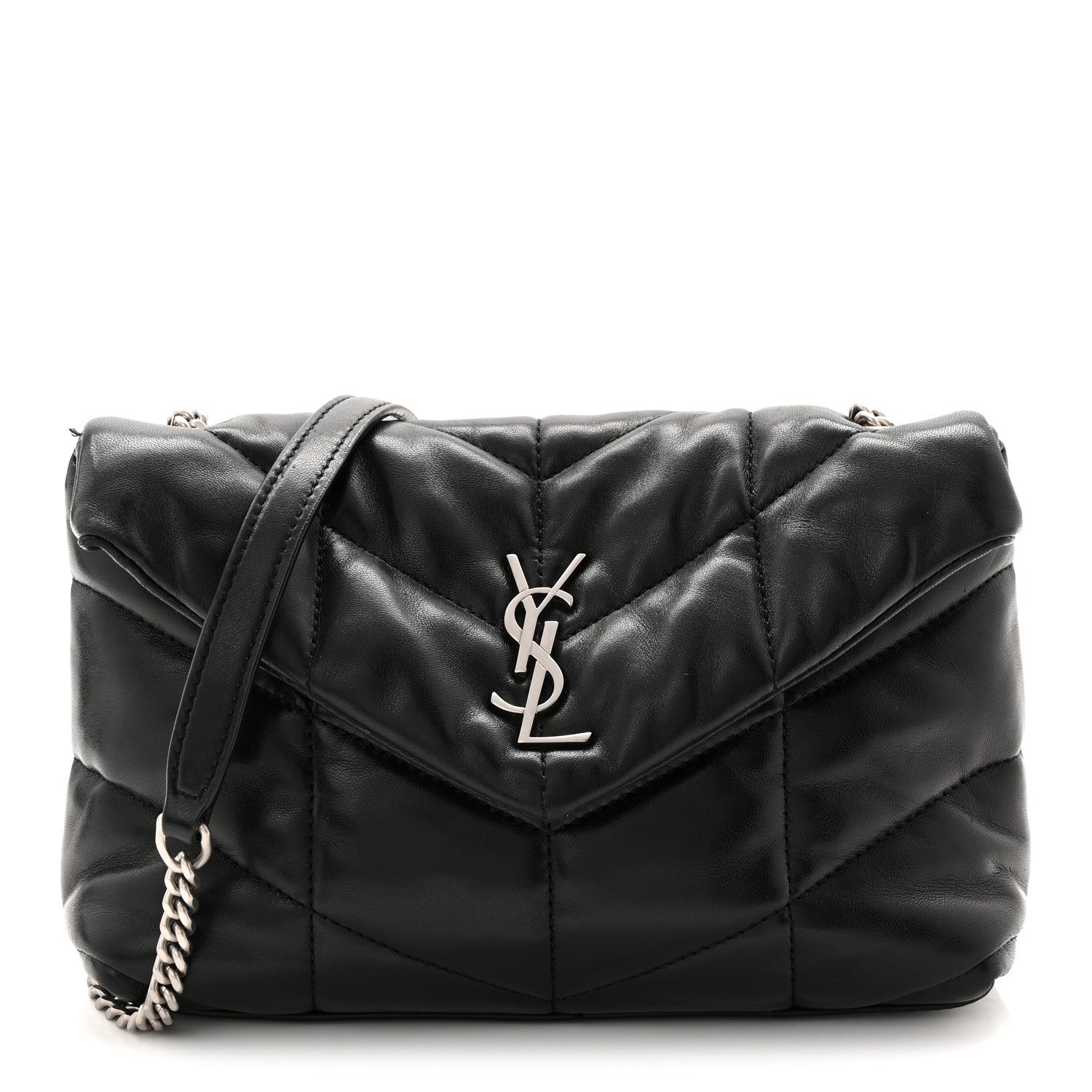 Saint Laurent Lambskin Quilted Toy Loulou Puffer Monogram Chain Satchel Black 1 of 11