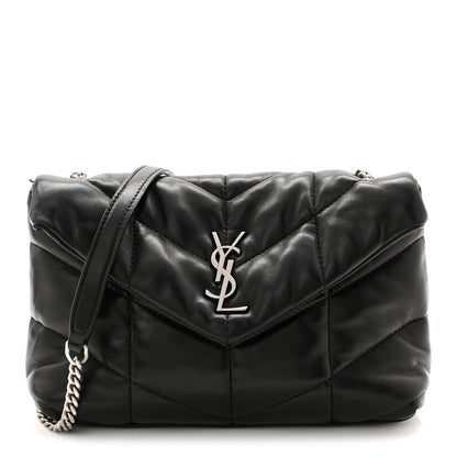 Saint Laurent Lambskin Quilted Toy Loulou Puffer Monogram Chain Satchel Black 1 of 11