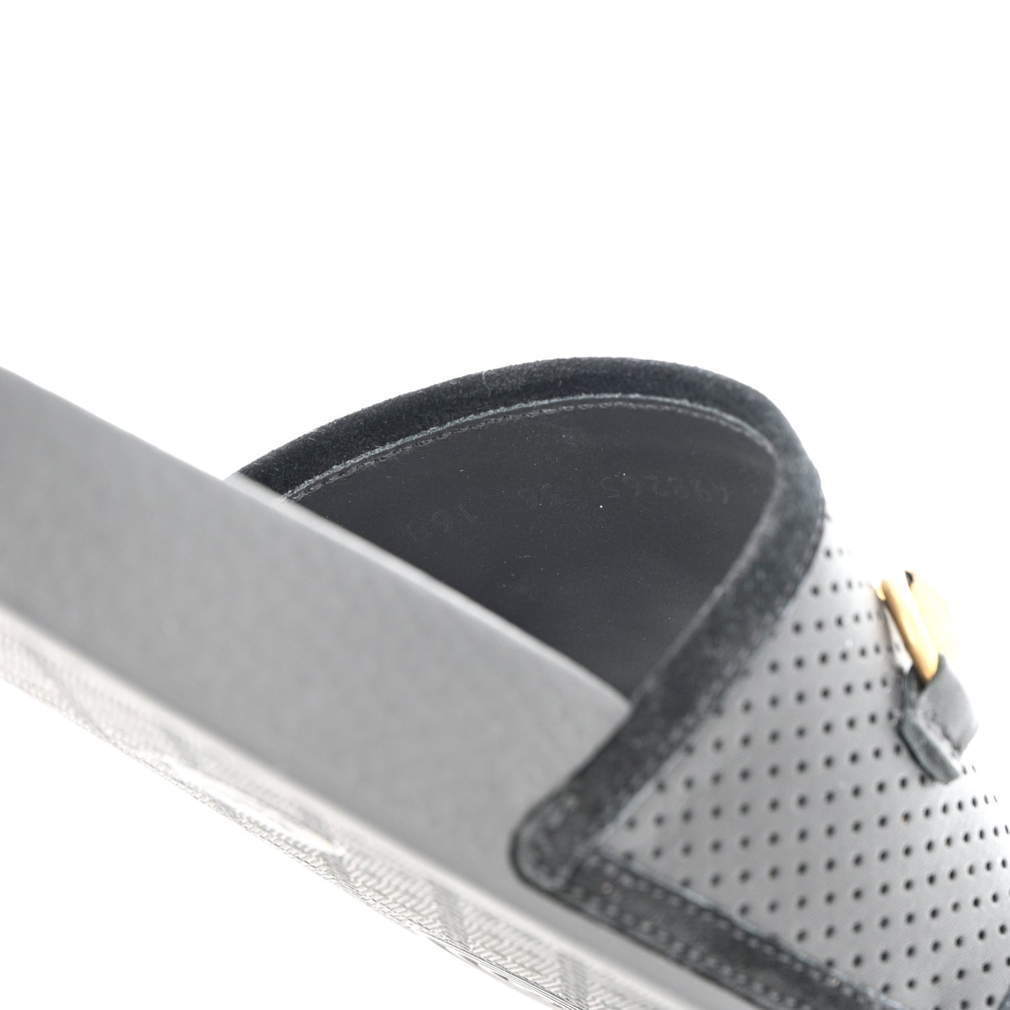 Suede Perforated Horsebit Slide Sandals 36 Black