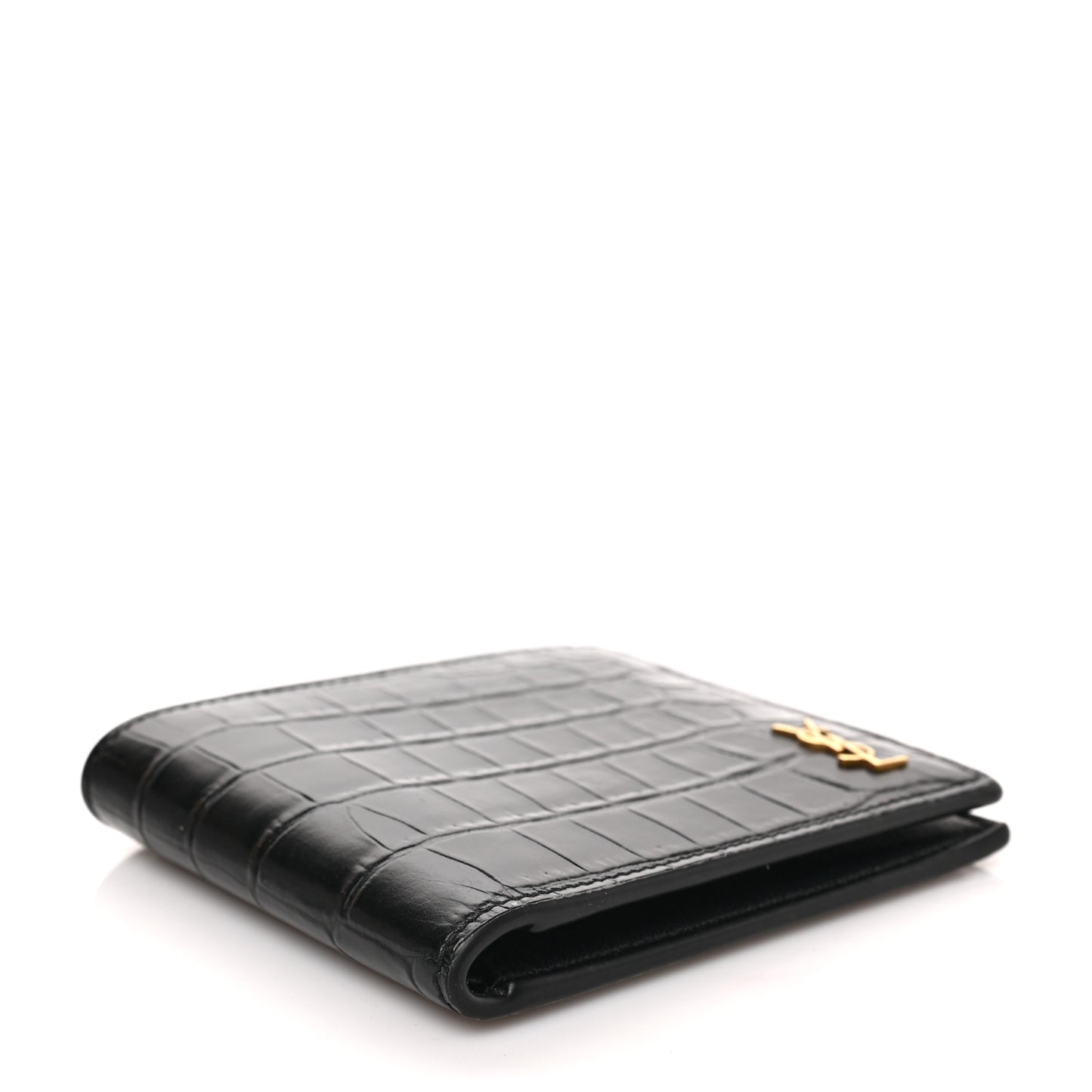 Calfskin Crocodile Embossed Tiny Cassandre East West Wallet Black