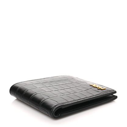 Saint Laurent Calfskin Crocodile Embossed Tiny Cassandre East West Wallet Black 4 of 6