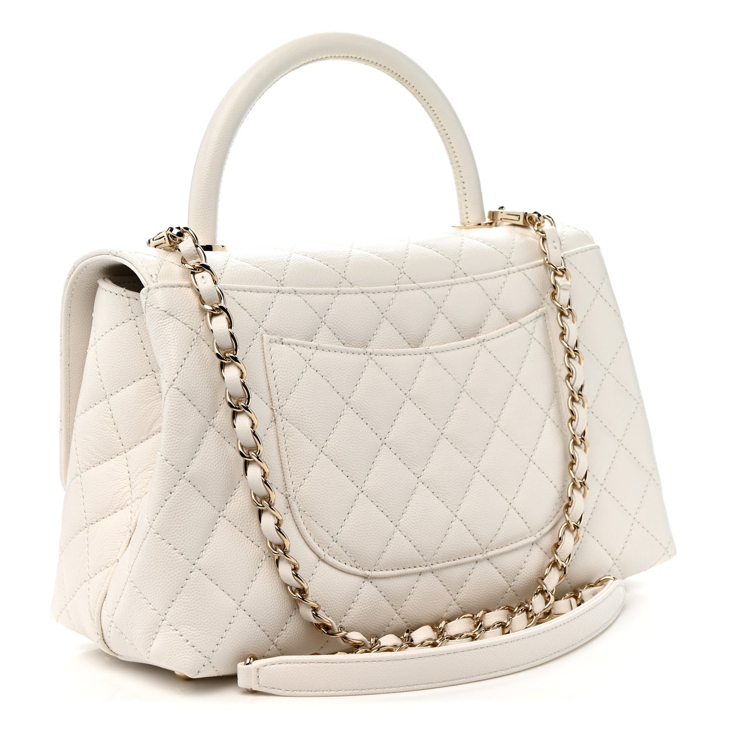 Caviar Quilted Small Coco Handle Flap White