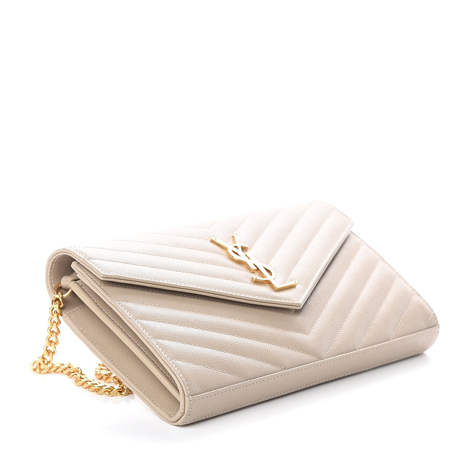 Saint Laurent Grain De Poudre Matelasse Monogram Chain Wallet Sea Salt 3 of 8