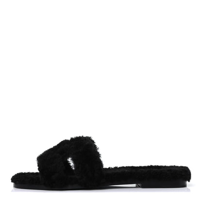 Hermes Woolskin Oran Sandals 38.5 Black 1 of 7
