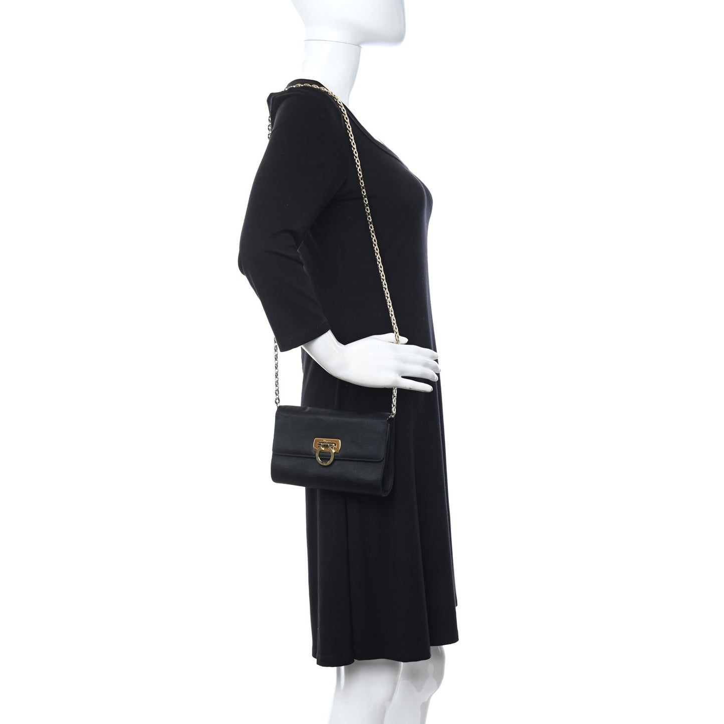 Satin Gancini Chain Crossbody Black
