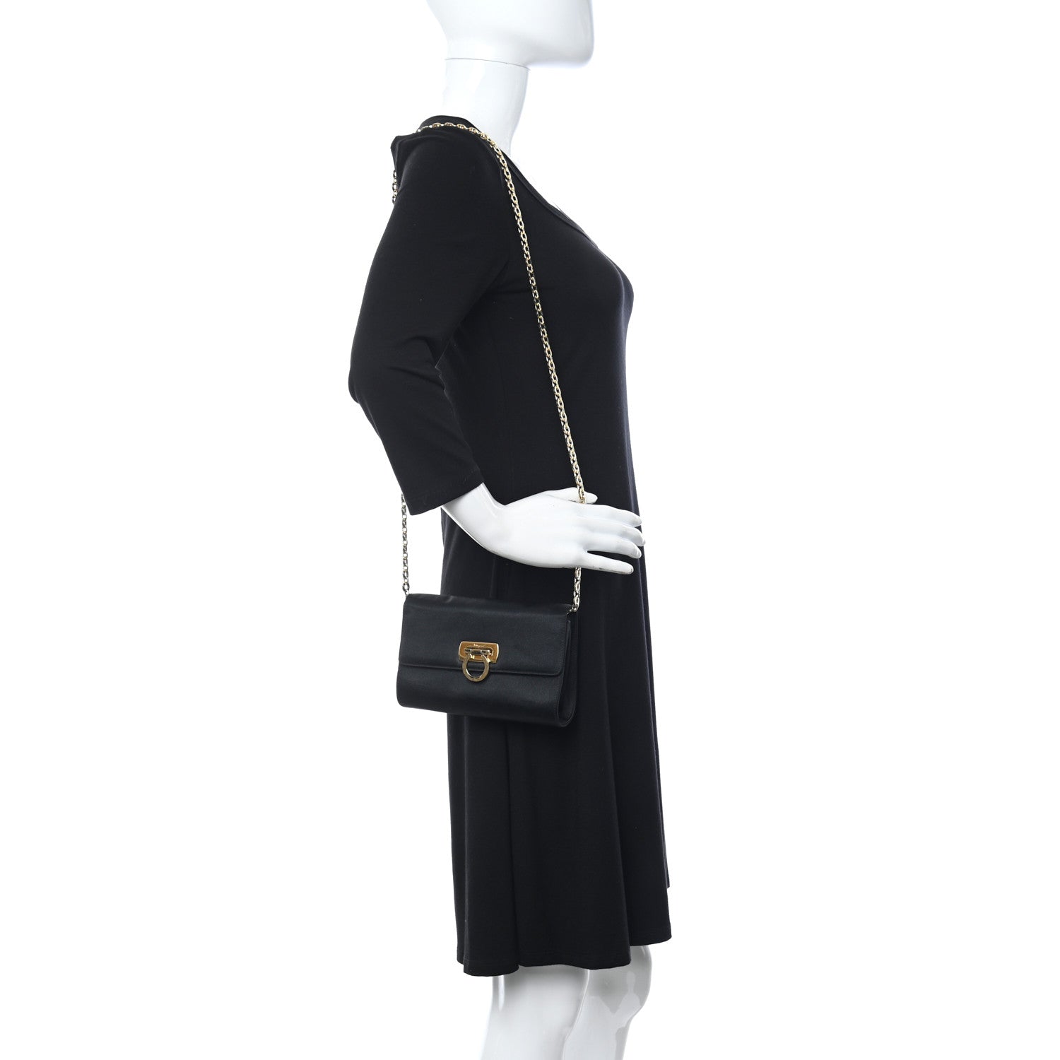 Salvatore Ferragamo Satin Gancini Chain Crossbody Black 2 of 10