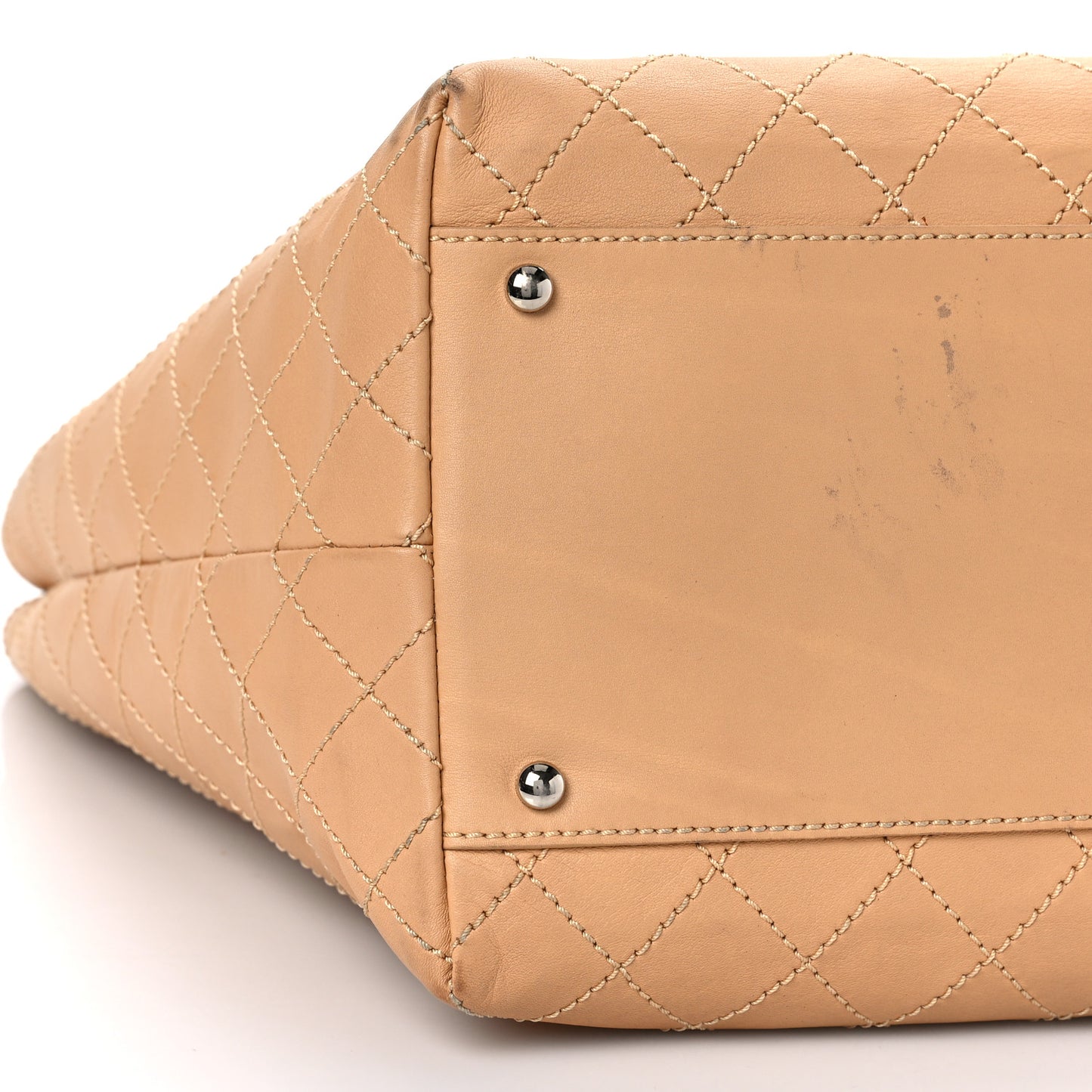 Calfskin Stitched Large Shopping Tote Beige