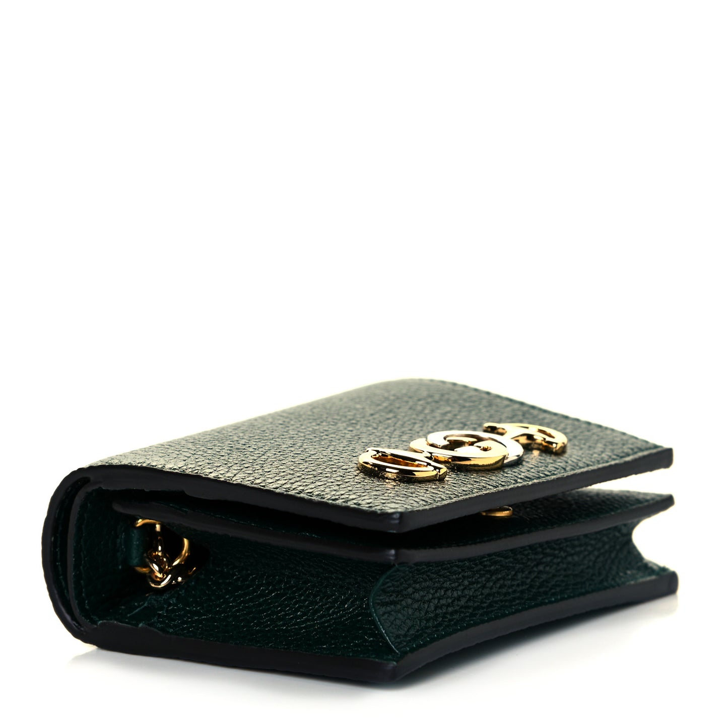 Grainy Calfskin Zumi Chain Card Case Wallet Vintage Green