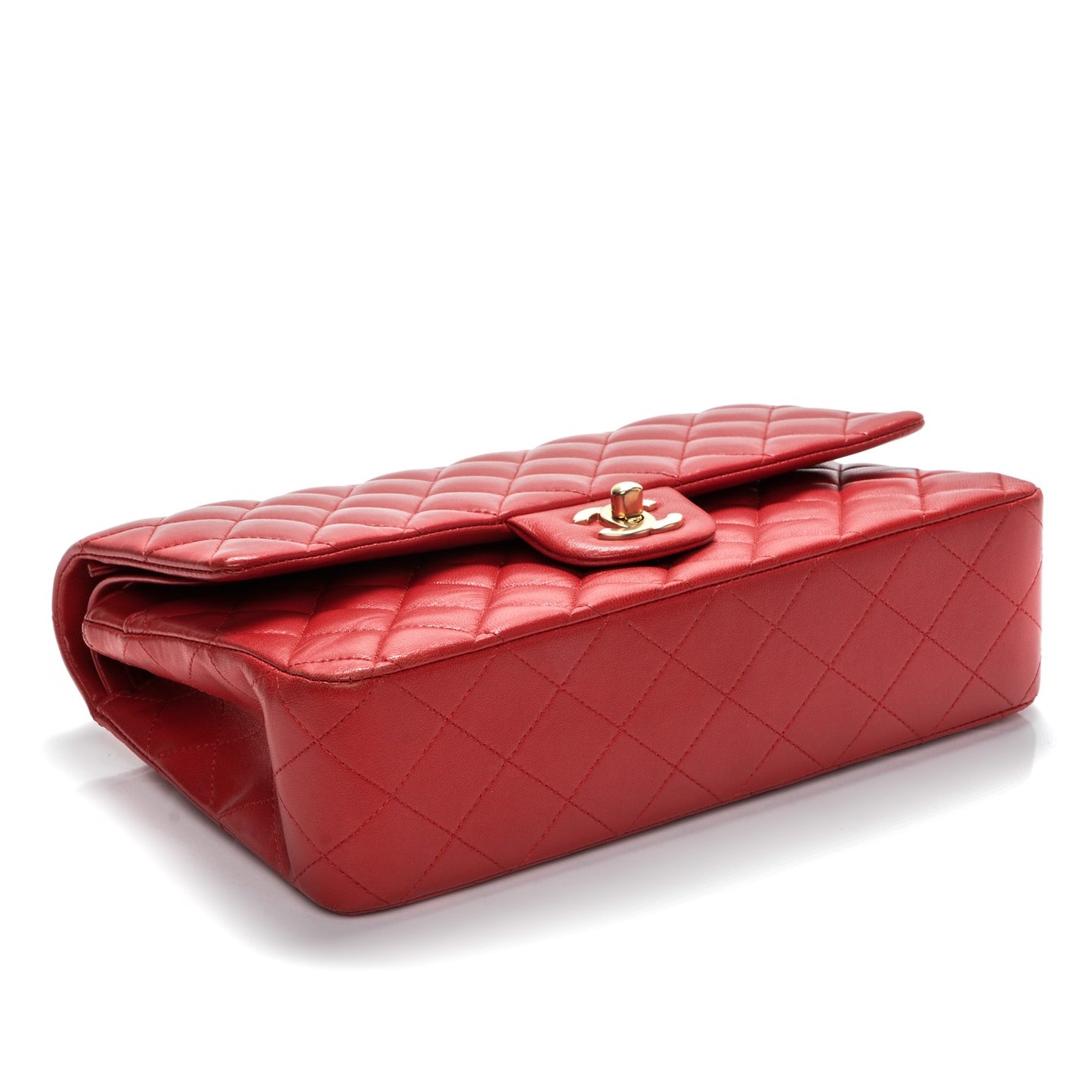 Lambskin Quilted Medium Double Flap Red