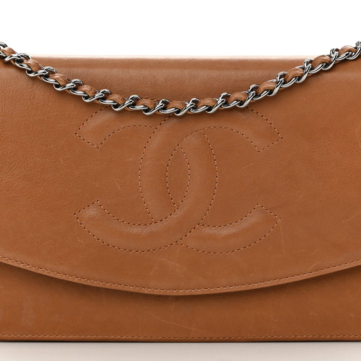 Lambskin Timeless CC Wallet On Chain WOC Light Brown